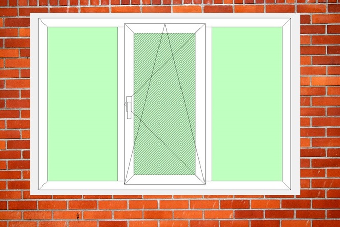 трехстворчатое окно в кирпичном доме